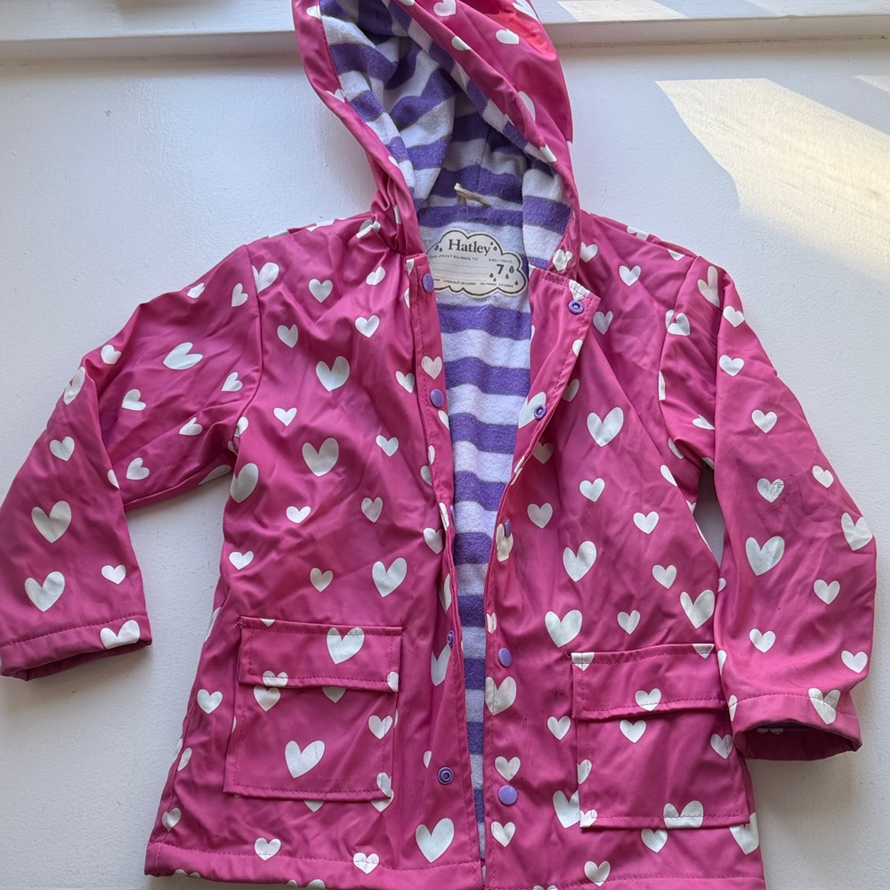 Hatley Pink Heart Raincoat with Striped Hood